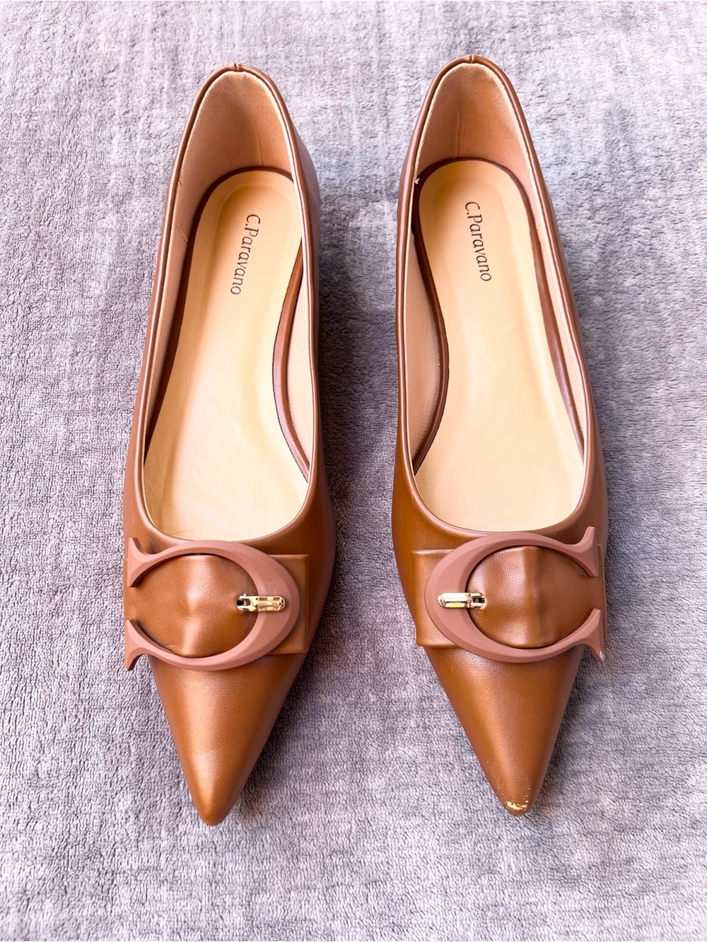 C.Paravano C Buckle Pointed Toe Leather Flats Sz 40 US 9.5 Aida Chic Classic - Picture 2 of 14